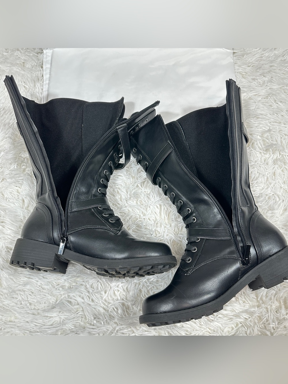 Torrid Women’s Black Combat Boots 10 WW Wide Lace Up Buckle Zipper Pouch - Picture 10 of 14